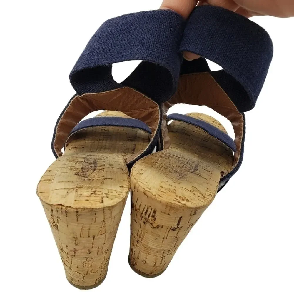 Lucky Brand Cork Wedge Sandal Blue Elastic Makayla Style Sz 6B/36